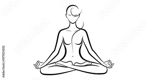 Minimalist line art illustration of woman meditating in lotus pose