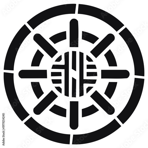 Abstract Circular Emblem with Radial Spokes and Inner Geometric Design