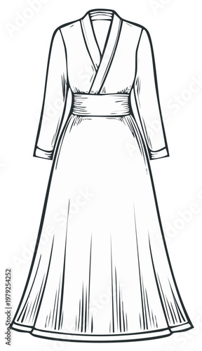 Vector illustration of a traditional dress or robe with long sleeves and a belt