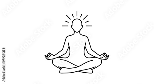 Minimalist person meditating in lotus pose with radiating lines