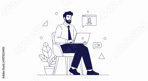Man on Video Call, Working Remotely, Online Communication, Business Meeting