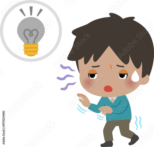 停電して暗い中を手探りで歩く男性