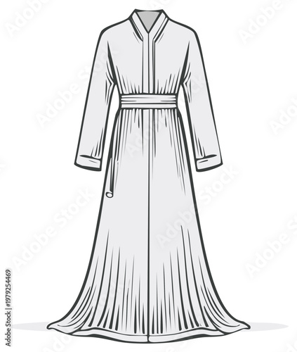 Elegant full length long sleeve modest dress fashion design vector illustration