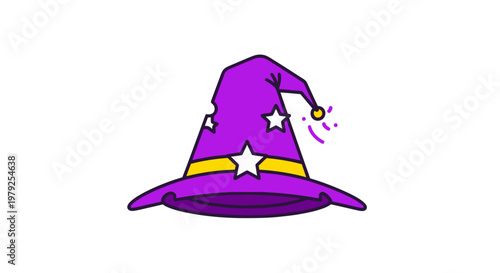 Purple magic wizard hat with stars.