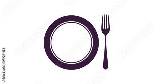 Purple plate and metal fork.