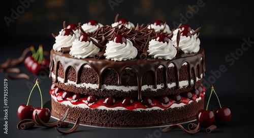 Chocolate Cake with Cherries and Cream.