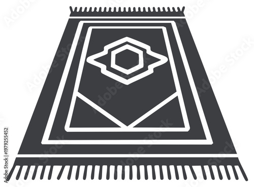 Islamic prayer mat icon with geometric pattern and fringe