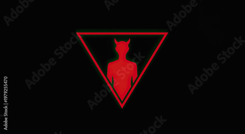 Red silhouette of a horned figure within a triangle on black background
