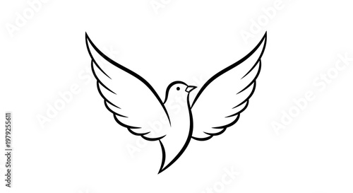 Soaring dove silhouette in flight vector illustration on clean white background