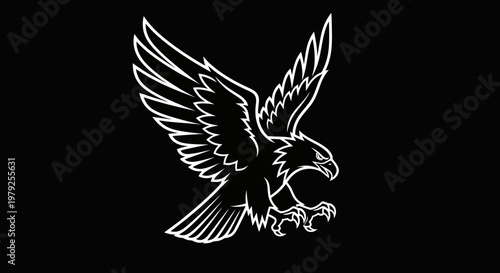 Soaring eagle silhouette in flight against black background vector design