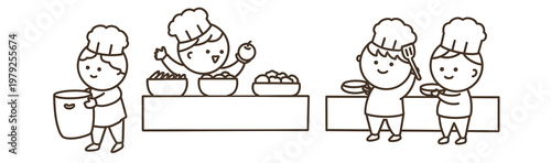 調理する人たち　線画のみ