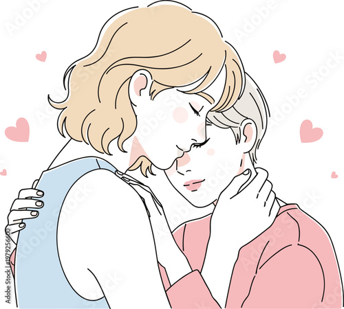 Romantic Couple Hugging with Hearts Tender Love Relationship Illustration Vector