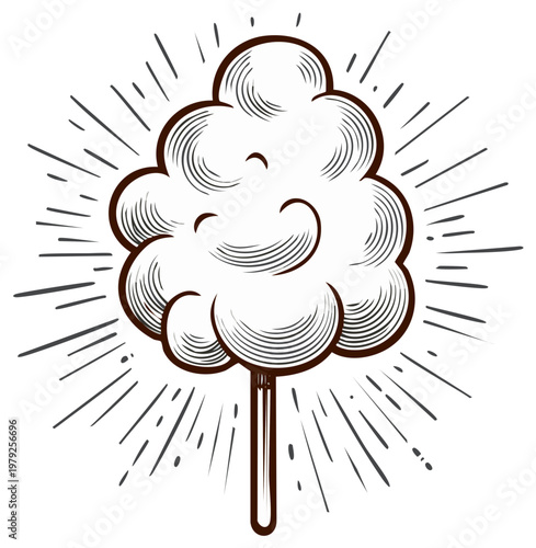 Vintage style cotton candy illustration with sunburst elements