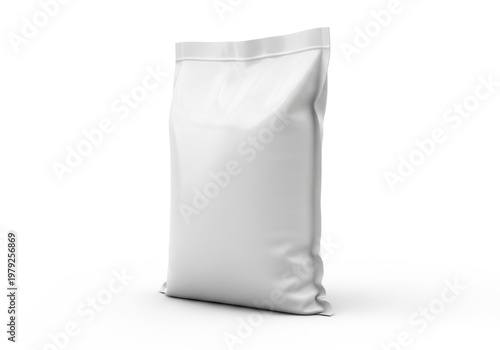 Isolated blank white plastic sack for bulk product packaging, mockup for branding, logistics, retail, agricultural supplies