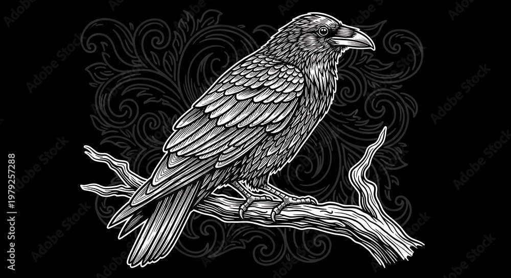 Naklejka premium Intricate raven illustration