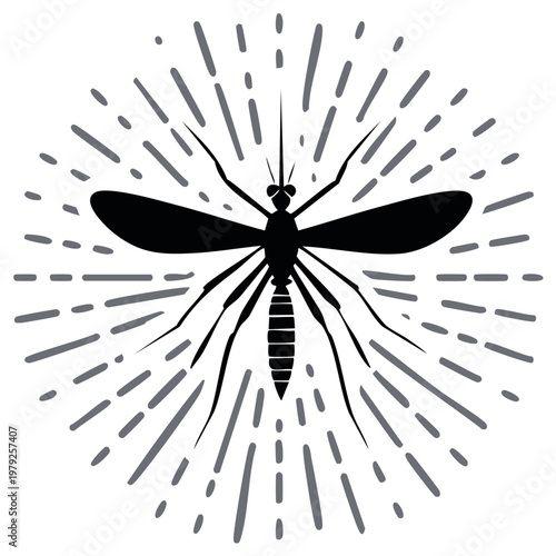 Mosquito silhouette illustration with radiating lines