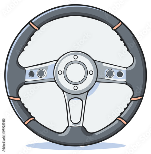 Cartoon steering wheel illustration, auto car control, isolated design