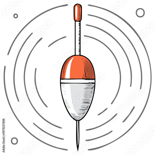 Fishing Float with Sketchy Line Work and Circular Graphic Elements