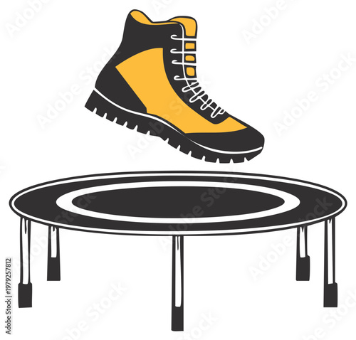Hiking boot jumping off trampoline