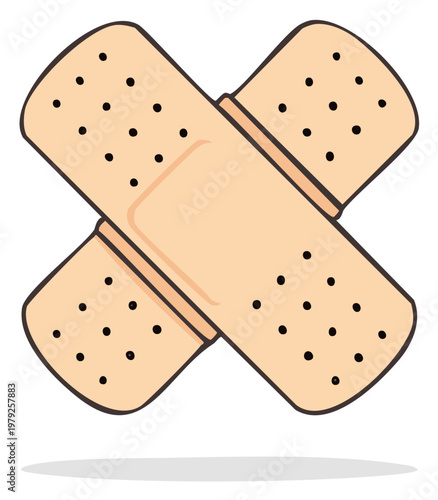 Simple cartoon illustration of two overlapping adhesive bandages for first aid and wound care