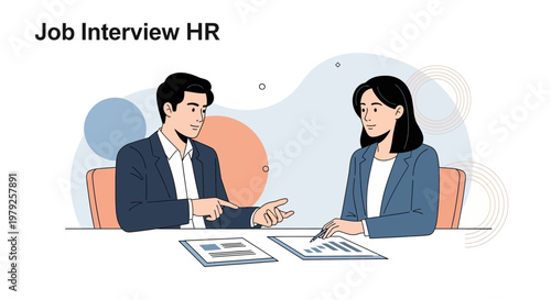 Job Interview HR: Man and Woman in Business Meeting, Discussing Documents