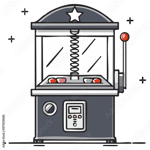 Cartoon Style Claw Machine Illustration with Prizes Inside and Simple Details Game Center Entertainment