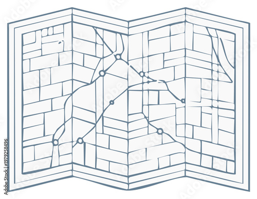Abstract hand-drawn city map with intersecting roads and pathways