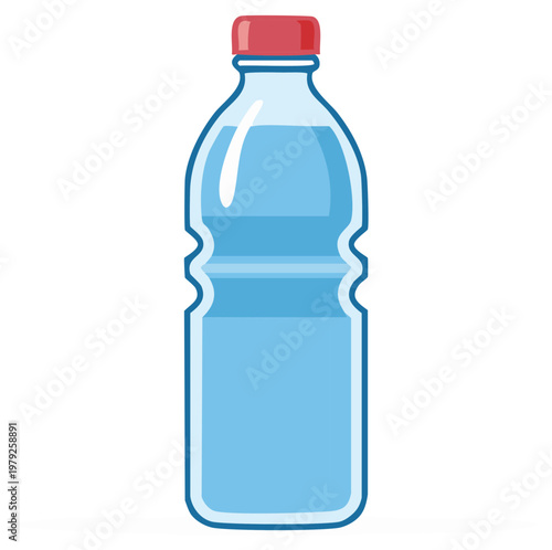 Clear plastic bottle filled with refreshing blue water and a red cap