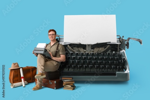 Big typewriter and young ma...