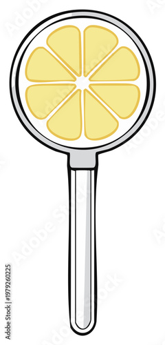 Lemon slice illustration in a glass on a stick, creating a stylized and refreshing visual element
