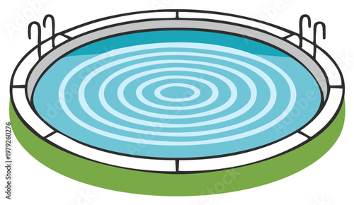 Cartoon illustration of a blue swimming pool with concentric circles
