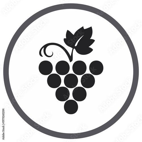 Grape Icon Silhouette in Circle. Fruit Symbol Vector Illustration