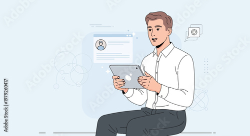 Man Using Tablet for Online Profile, Digital Communication, and Business