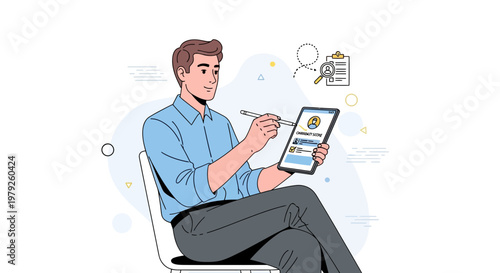 Man using tablet for online search and verification, digital verification concept
