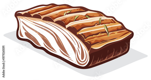 Graphic illustration of grilled meat, cooked to perfection, showcasing texture and detail, isolated.