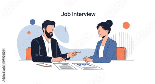 Job Interview: Businessman and Woman in Professional Meeting, Discussing Documents
