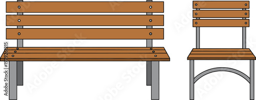 Park Bench and Chair Illustration for Outdoor Furniture, Public Seating, and Garden Design Concepts.