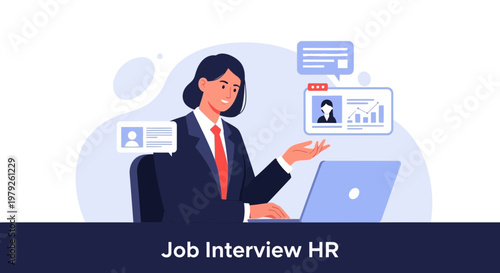 HR professional conducting online job interview using laptop and digital profile