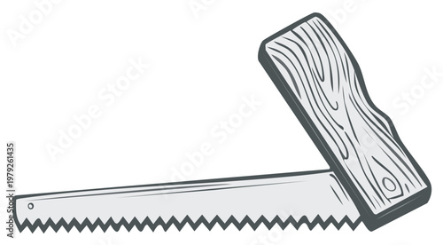 Illustrated hand saw on a white backdrop, woodworking tool vector design.