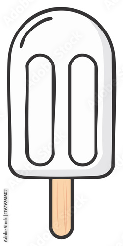 Simple cartoon illustration of a white double stick popsicle or frozen ice pop