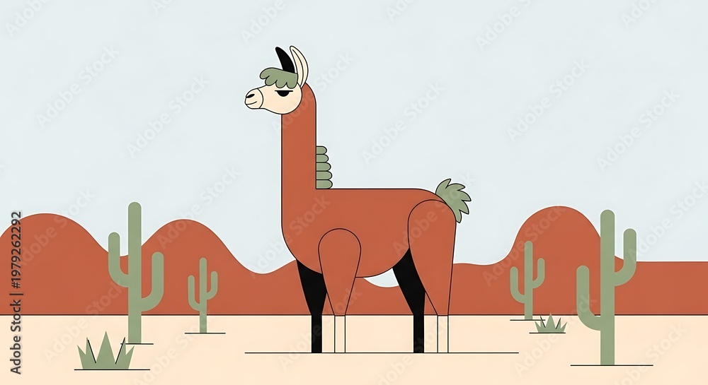 Fototapeta premium Stylized illustration of a llama in a desert landscape