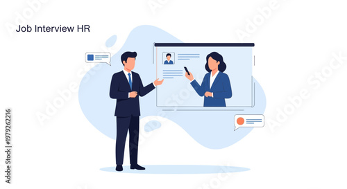 Job Interview HR: Man and Woman in Virtual Meeting, HR Professional Interviewing Candidate