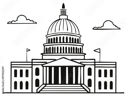 Capitol building icon sketch for school or government history project; USA landmark architecture illustration.