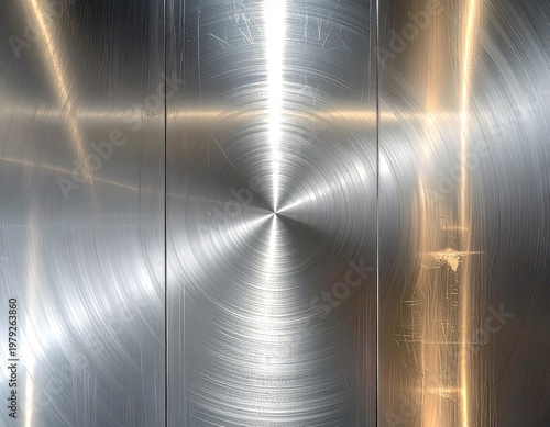 Polished metal panels with concentric circles, light streaks