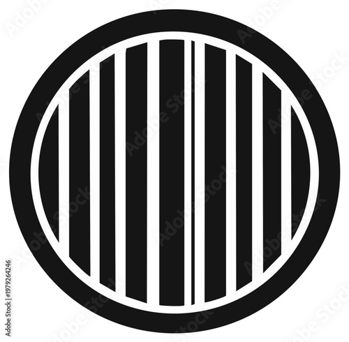 Circular Grille Shape with Vertical Bars Black and White Design Element for Graphic Projects