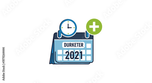 Calendar with clock and plus.