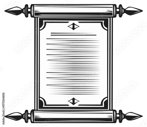 Ornate medieval scroll with blank lined text for ancient document or decree