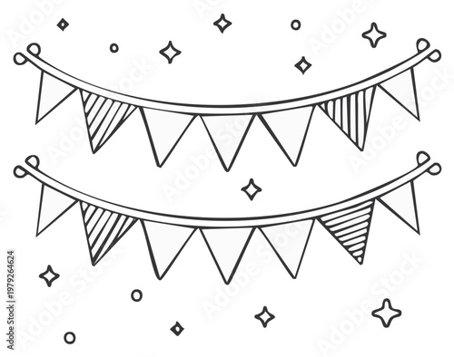 Hand-drawn festive bunting flags and stars illustration