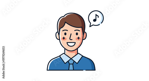 Cartoon man with music note.