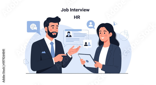 Job Interview HR: Man and Woman Discussing Candidates on Tablet